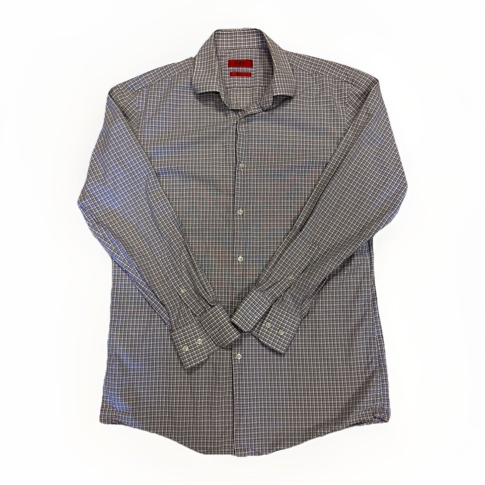 Hugo‎ Boss HUGO Men's Dress Shirt Sharp Fit 15.5R Check Plaid Long Sleeve